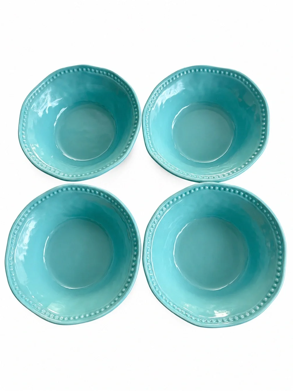 Tommy Bahama Set of 4 Turquoise Melamine Bowls 6.5” Beaded Rim Outdoor